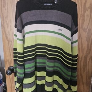 Enyce Men's Crewneck Sweater - Black, Green, and Gray Stripes